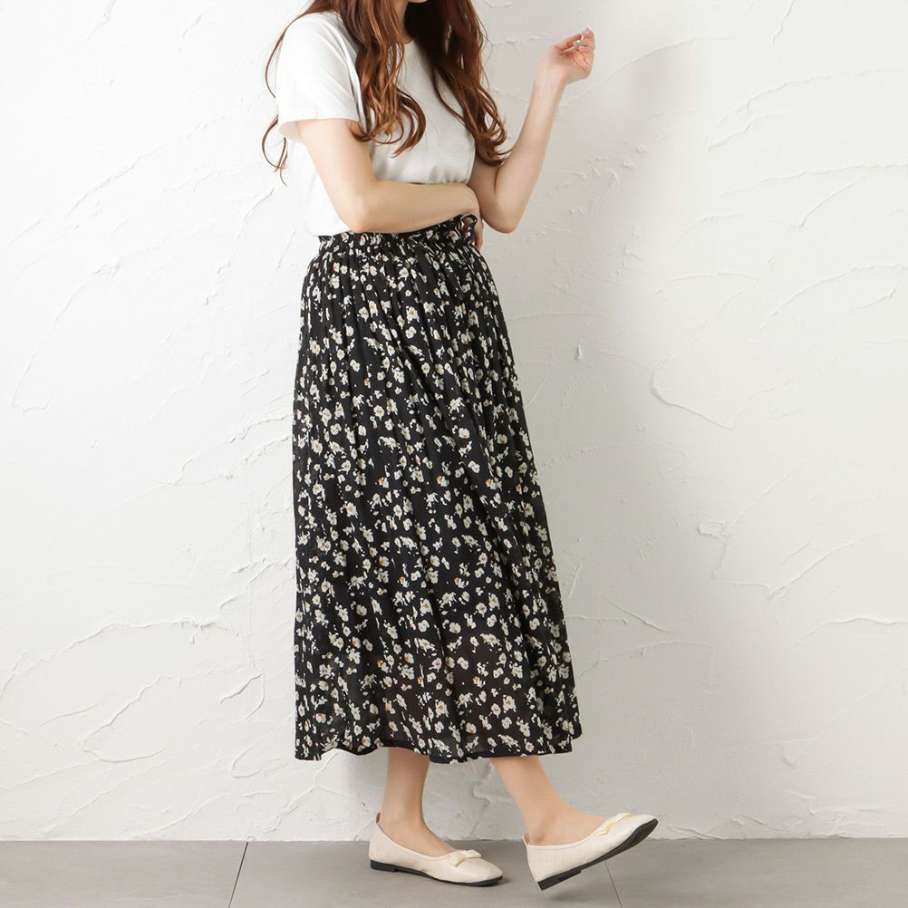 綿ボイル総柄スカート レディース
