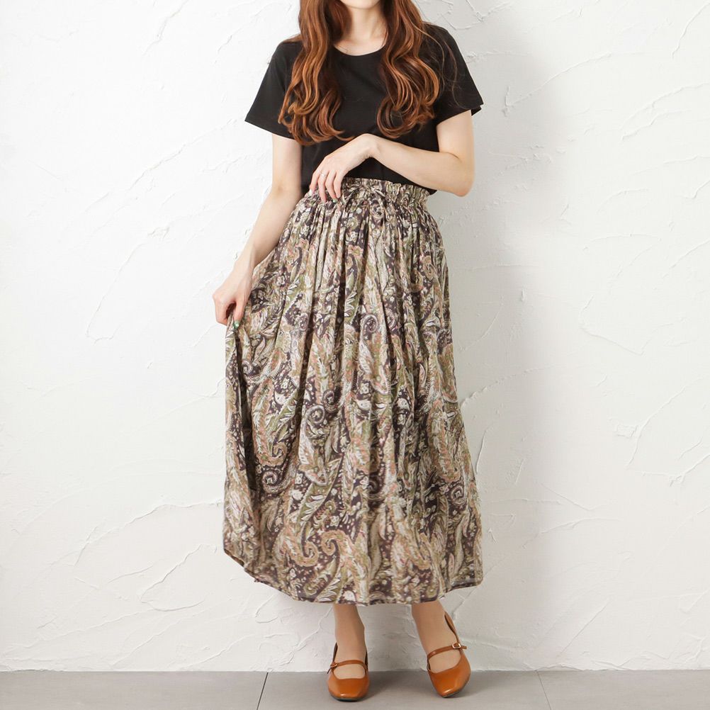 綿ボイル総柄スカート レディース