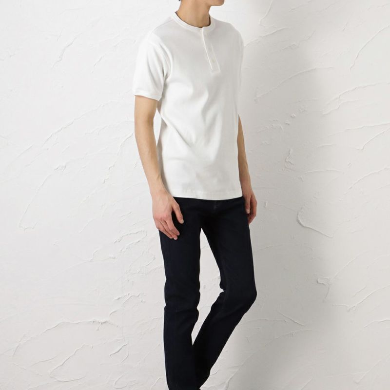 Alpha リブヘンリーネック半袖tシャツ メンズ