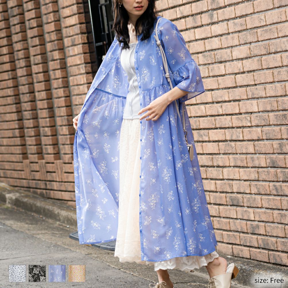 Navy 総柄ワンピース レディース