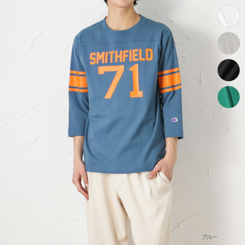 Champion 七分袖Tシャツ メンズ ブルーブルー 七分袖 Tシャツ