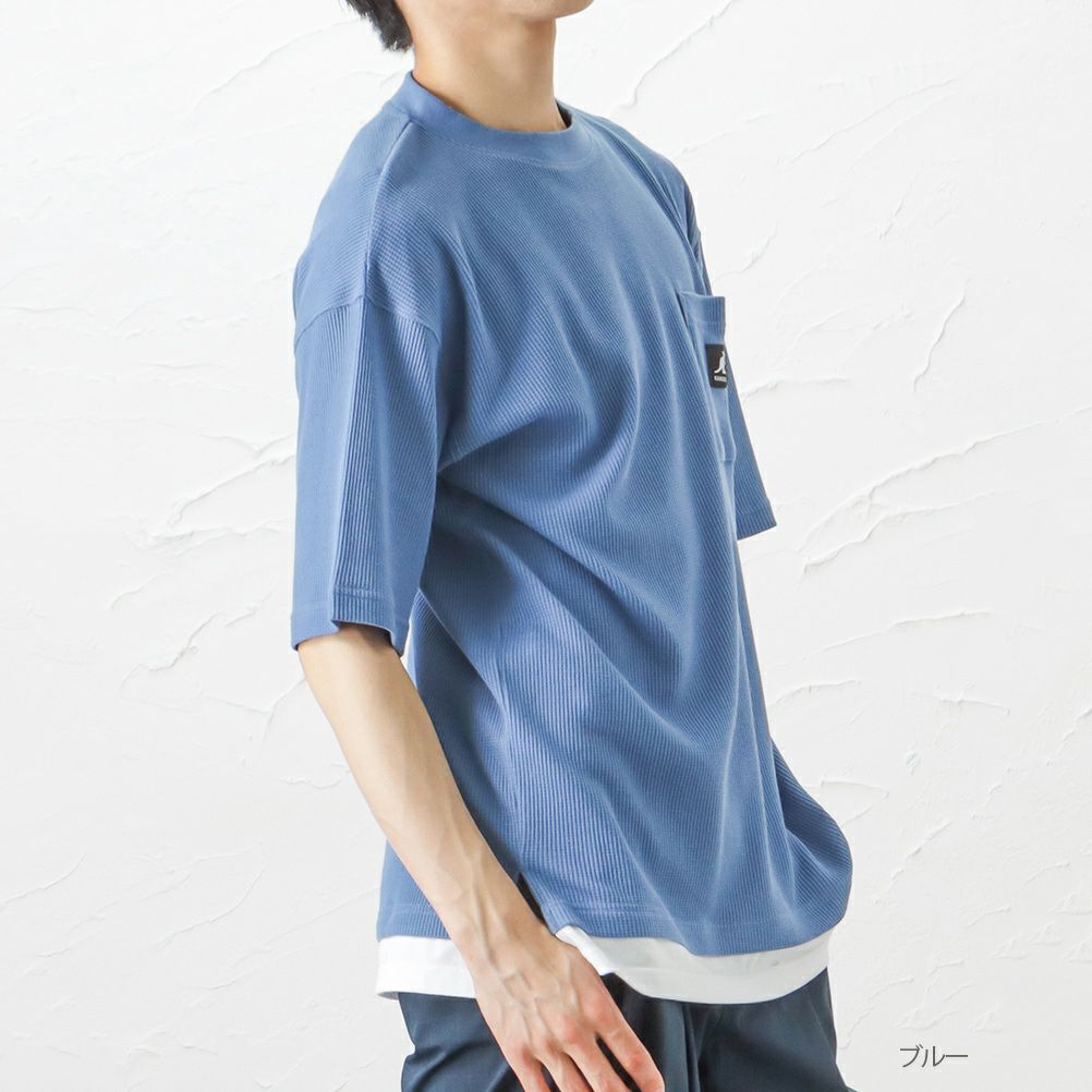 Kangol フェイクレイヤードワッフルtシャツ メンズ