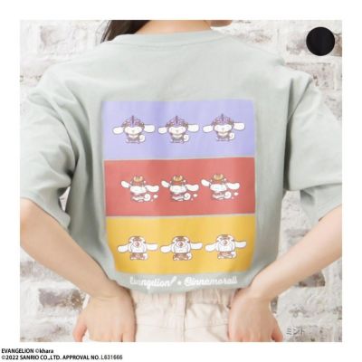 【キーホルダー付き】EVANGELION×シナモロール バックプリントTシャツ レディース ネコポス 対応商品