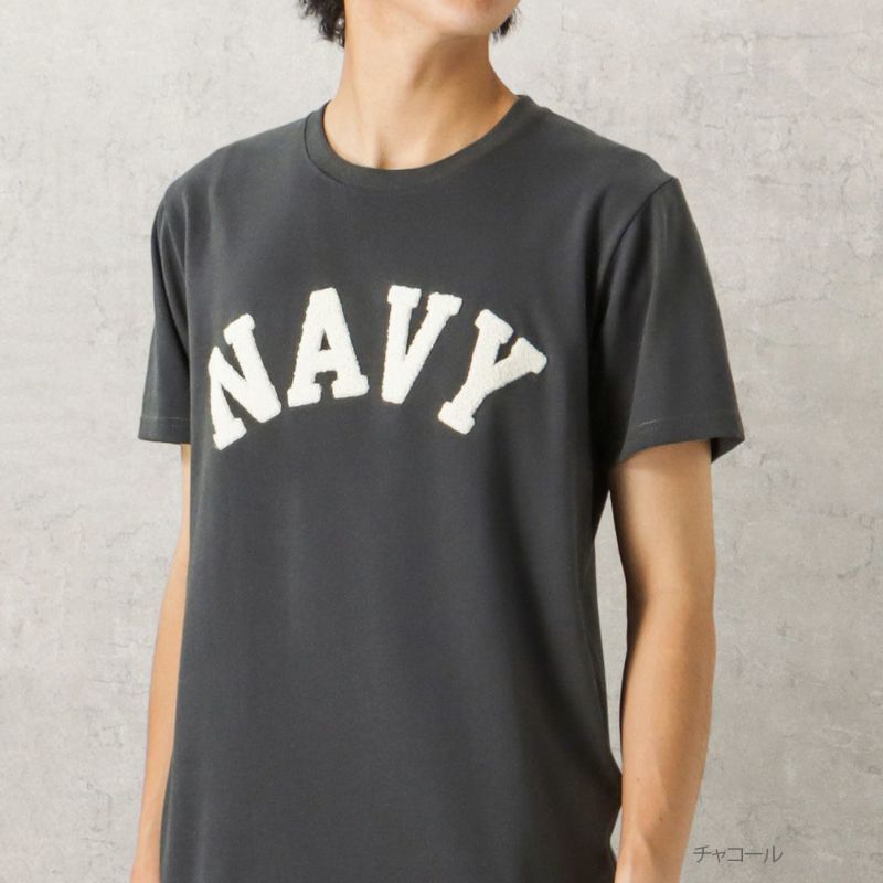 Navy ロゴサガラ刺繍半袖tシャツ メンズ