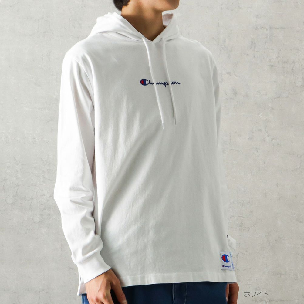 Champion ロゴ刺繍フード付きロングスリーブＴシャツ メンズ