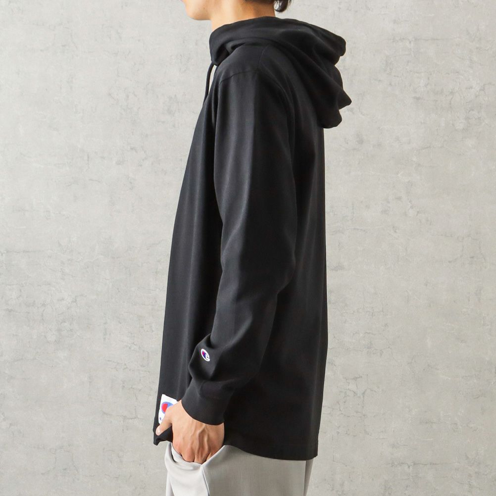 Champion ロゴ刺繍フード付きロングスリーブＴシャツ メンズ