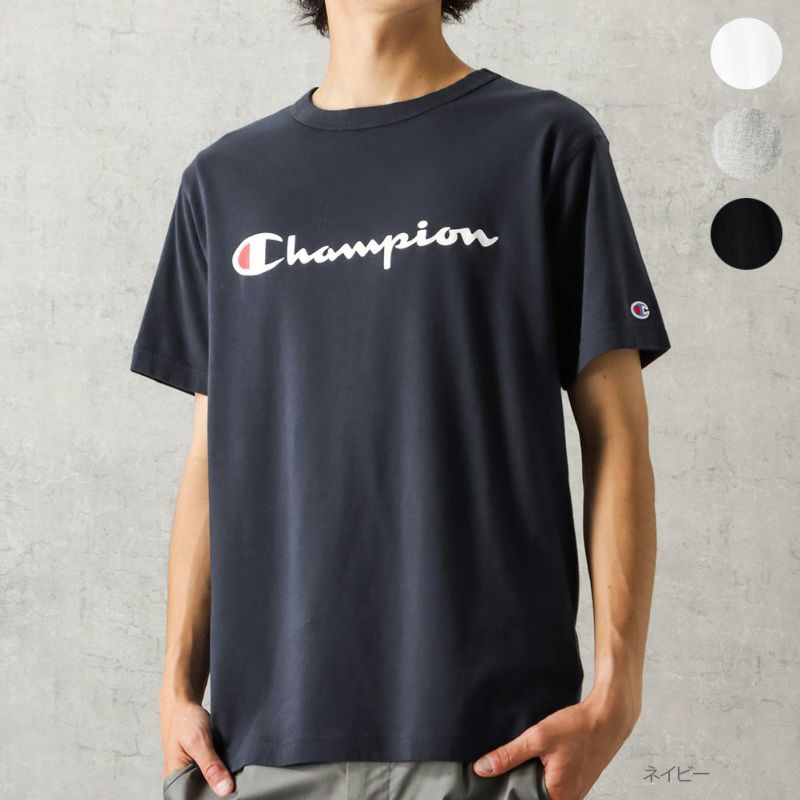 Champion スクリプトロゴプリントtシャツ メンズ