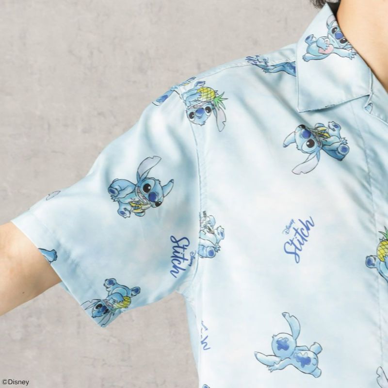 Disney スティッチ 総柄オープンカラーシャツ メンズ Disney スティッチ 総柄オープンカラーシャツ メンズ