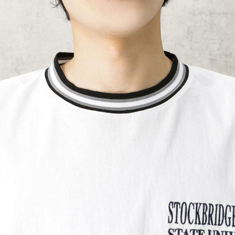 Navy 切り替えバックワッペンロングスリーブtシャツ メンズ