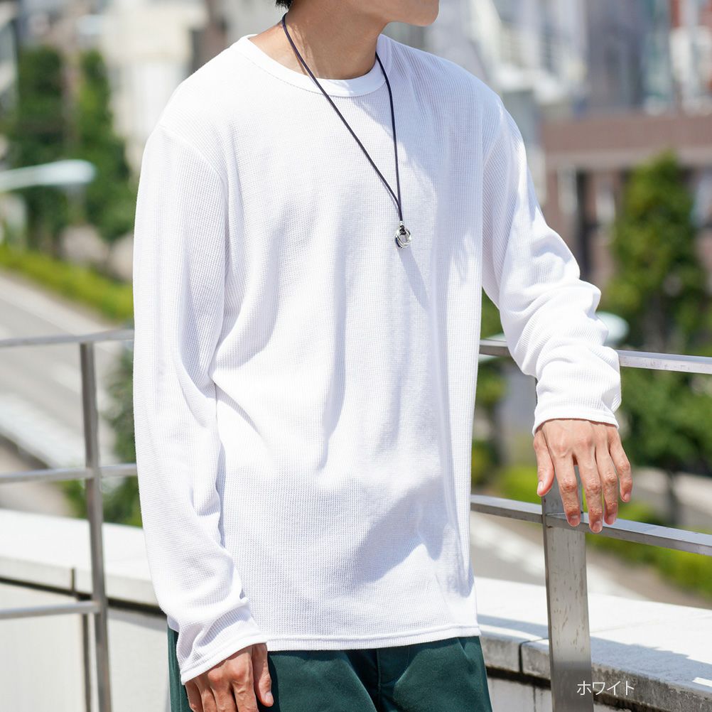 NAVY  ワッフルクルーロングスリーブTシャツ メンズ商品サムネイル-2
