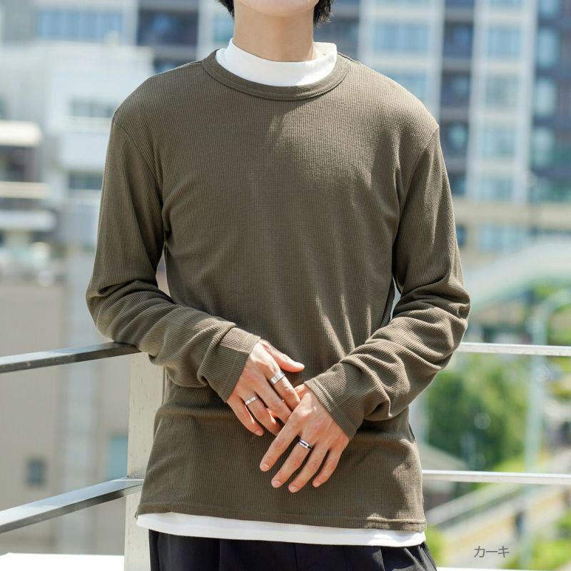 NAVY ワッフルクルーロングスリーブTシャツ メンズ商品画像-4