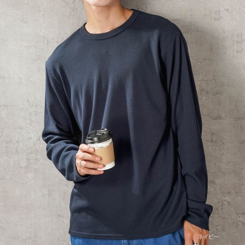 NAVY  ワッフルクルーロングスリーブTシャツ メンズ商品画像-5