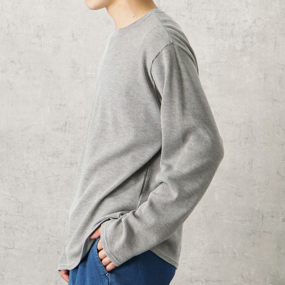 NAVY ワッフルクルーロングスリーブTシャツ メンズ