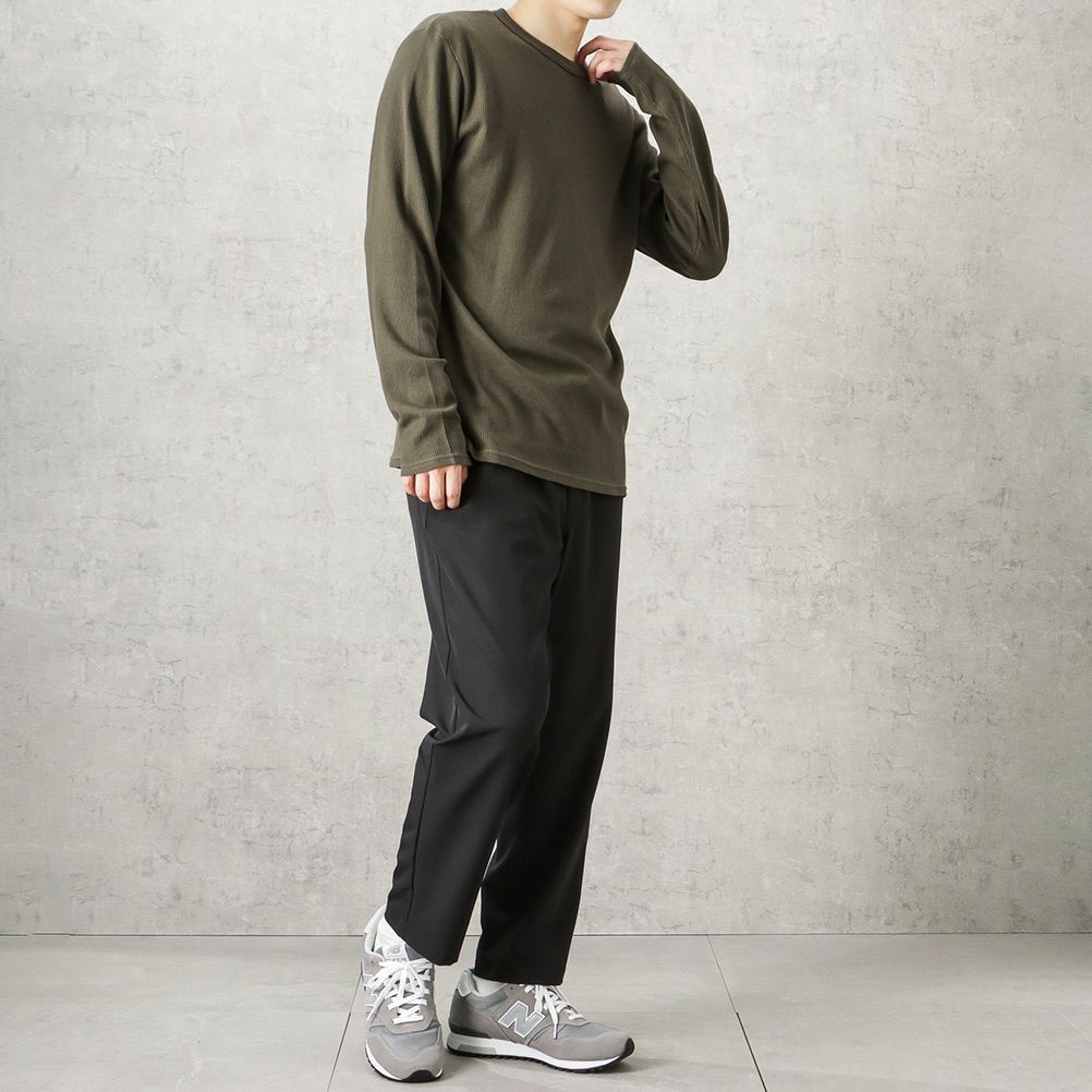 NAVY ワッフルクルーロングスリーブTシャツ メンズ