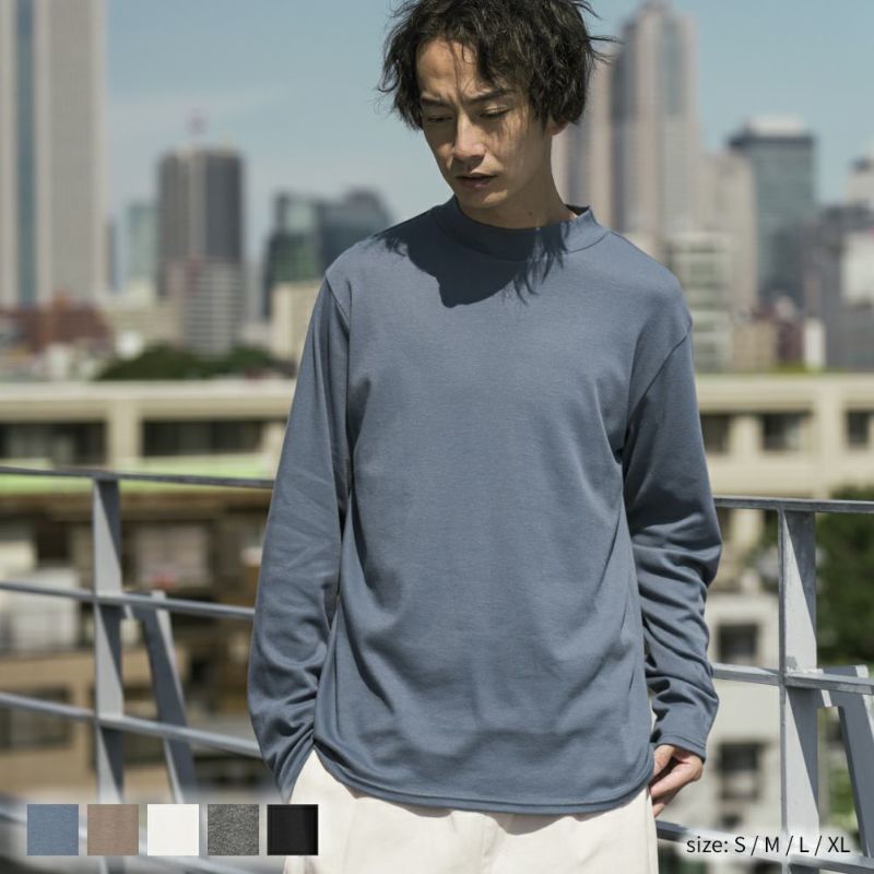 NAVY  スムースモックネックロングスリーブTシャツ メンズ商品画像-1