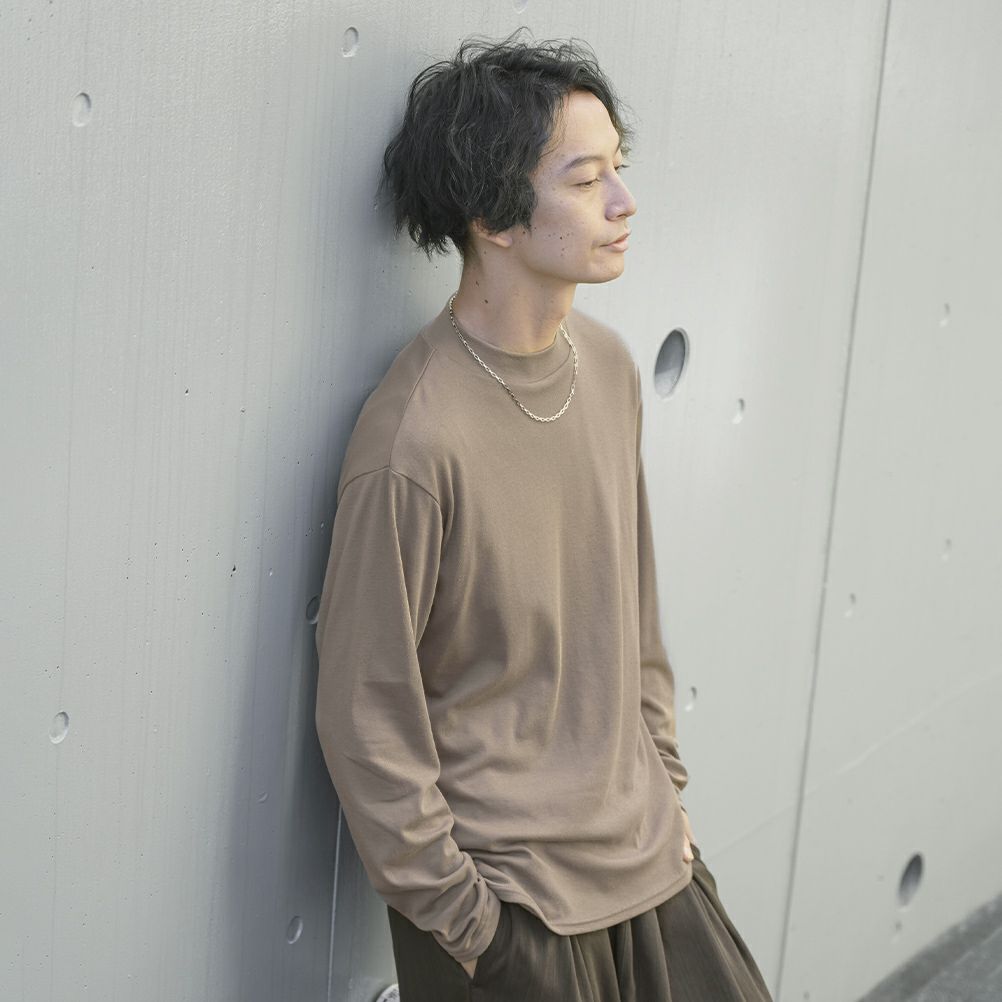 NAVY  スムースモックネックロングスリーブTシャツ メンズ商品サムネイル-2