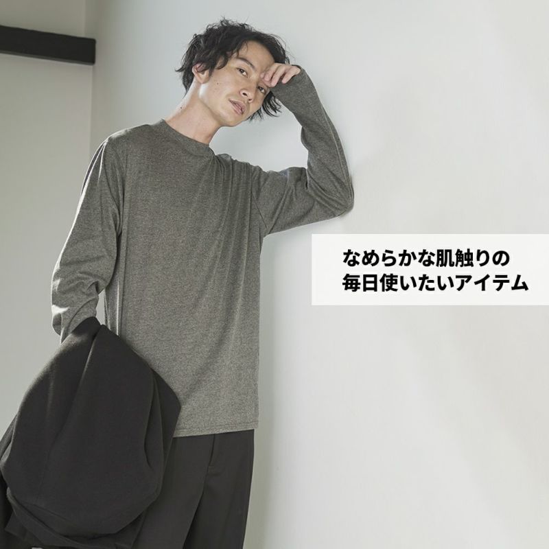 NAVY  スムースモックネックロングスリーブTシャツ メンズ商品画像-3