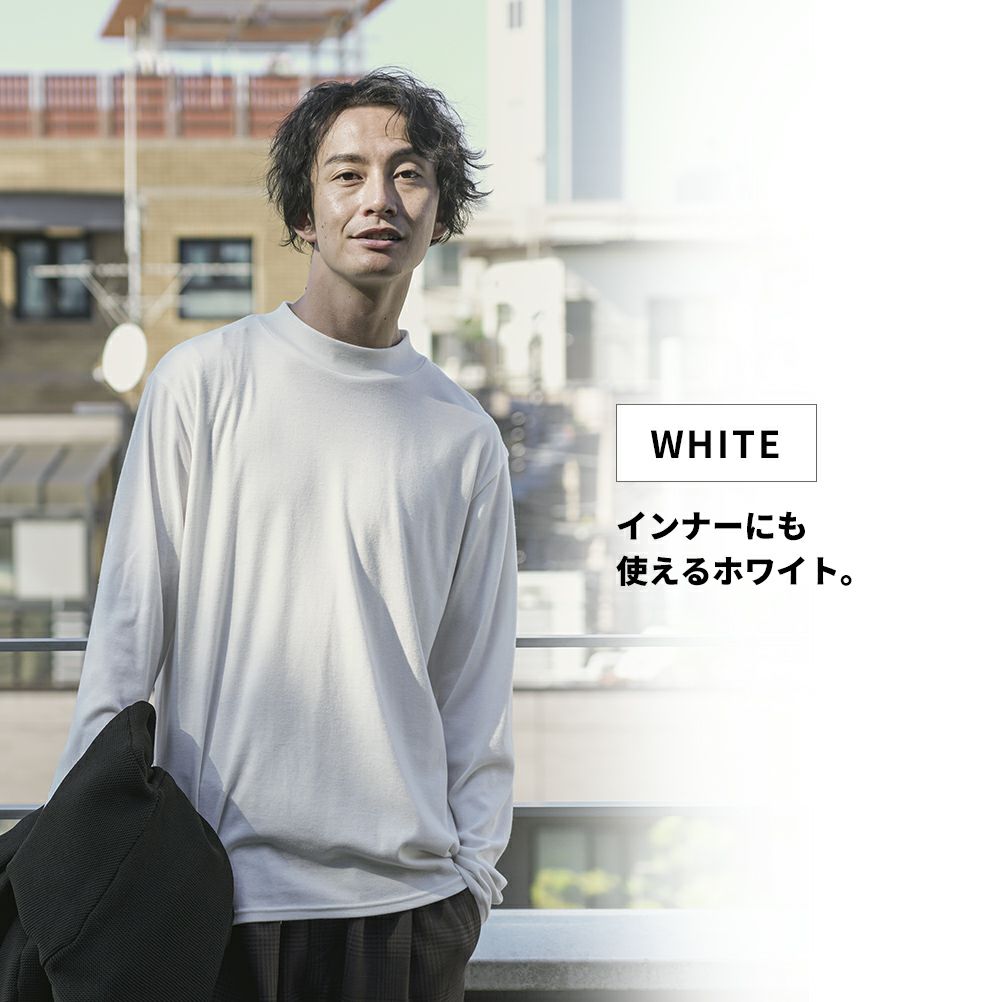 NAVY スムースモックネックロングスリーブTシャツ メンズ