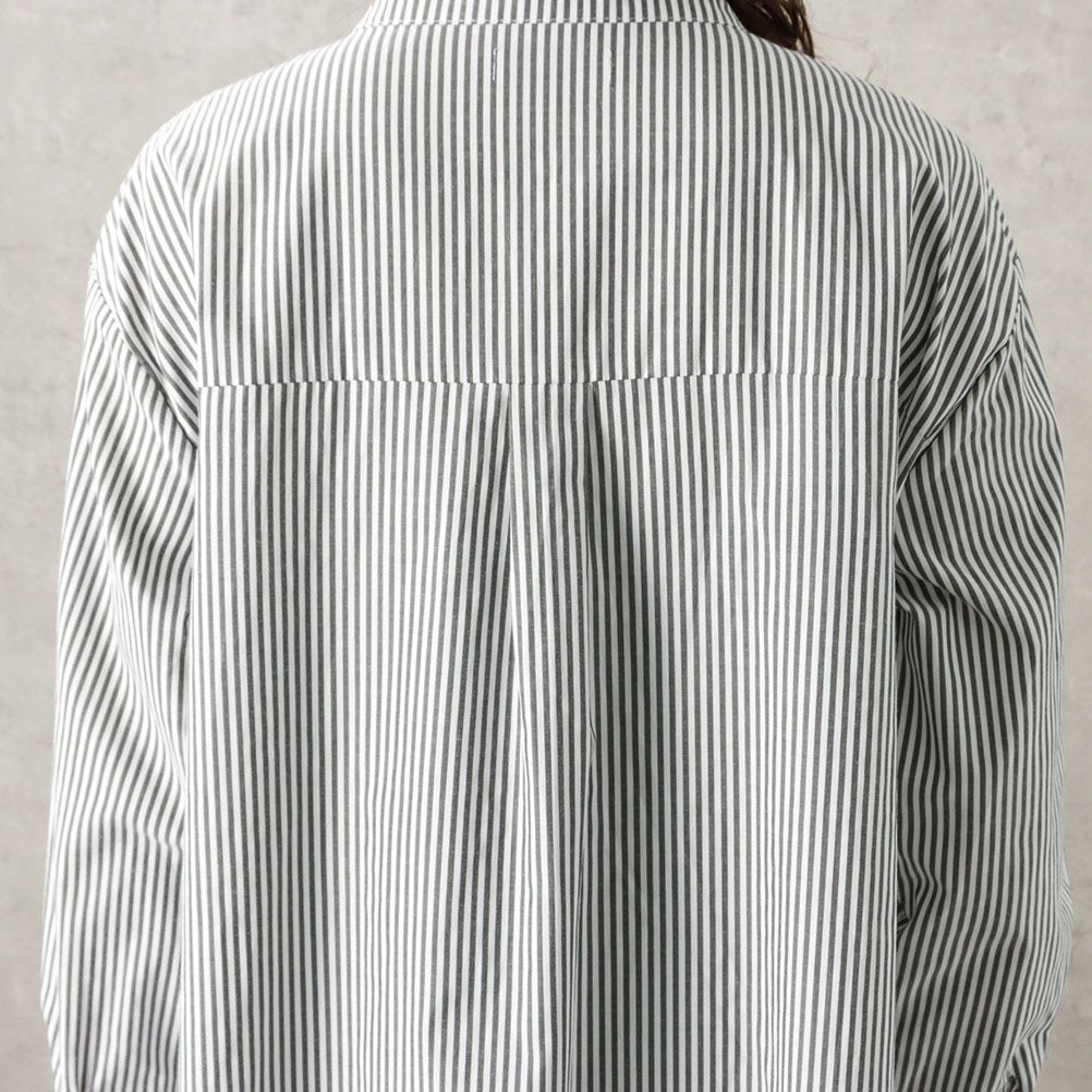 Navy ストライプシャツワンピ レディース