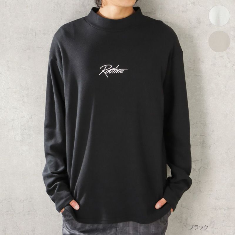 URBAN COLLECTION スムスワンポイント刺繍モックネックロングスリーブTシャツ メンズ商品画像-1