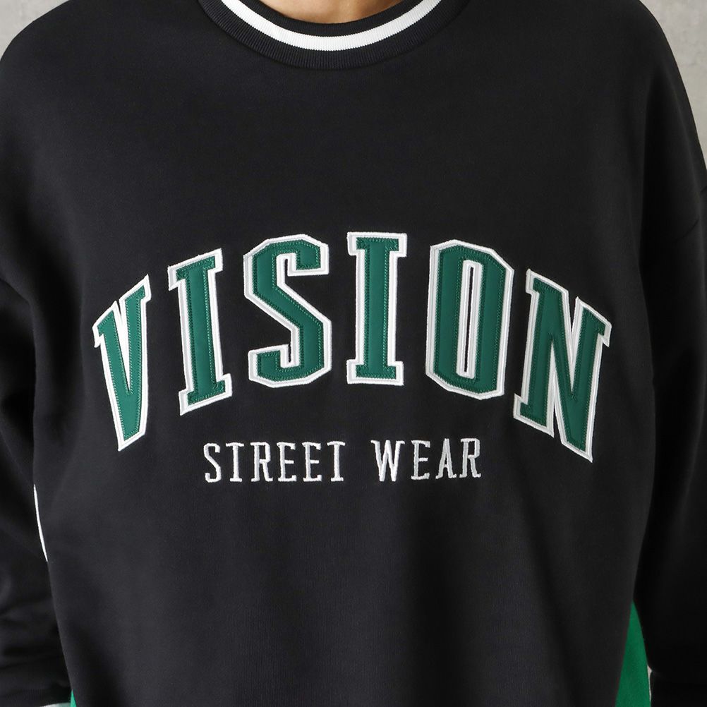 VISION STREET WEAR リブラインアーチロゴワッペントレーナー メンズ