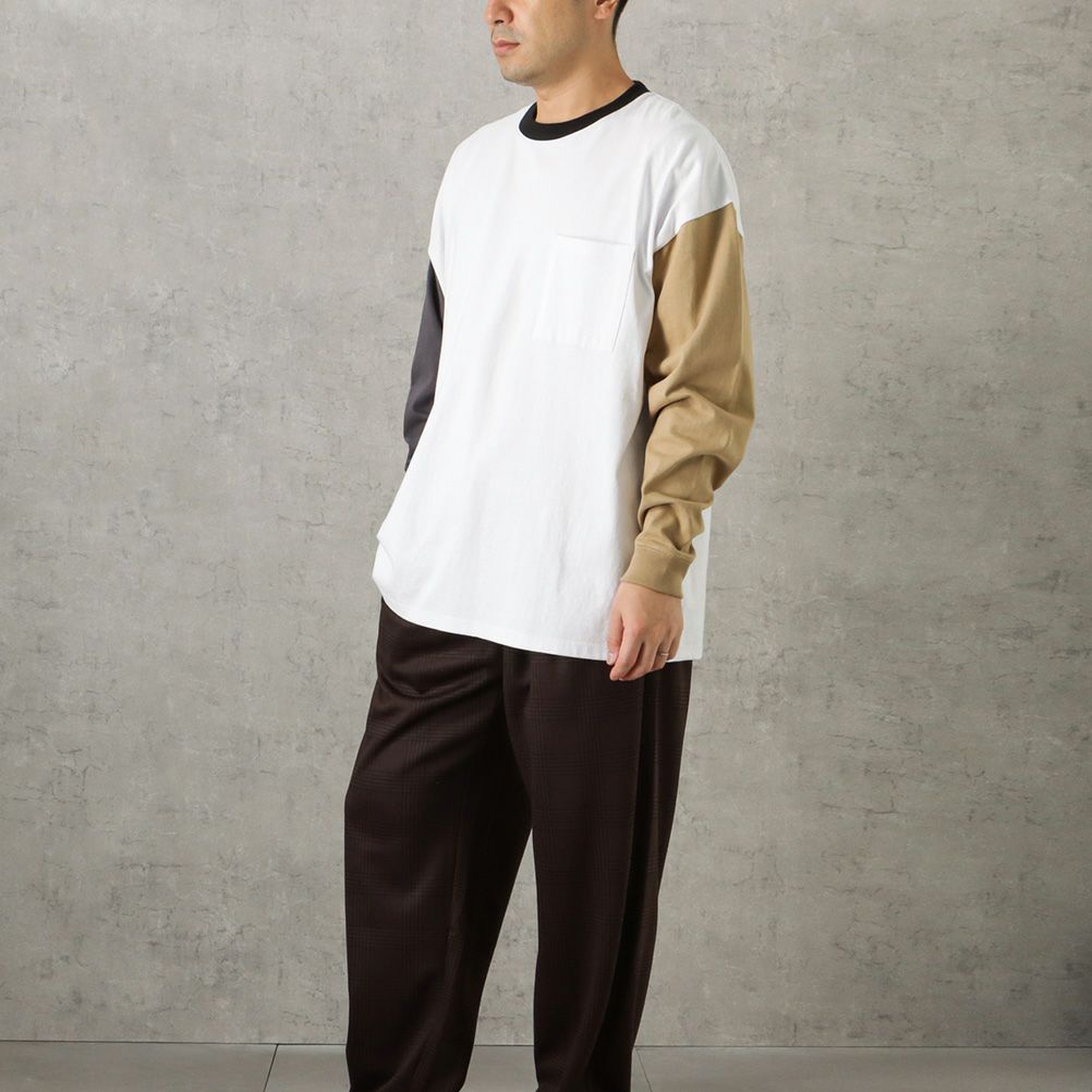 Goodwear 袖配色スーパービッグシルエット ポケット付きロングスリーブTシャツ メンズ