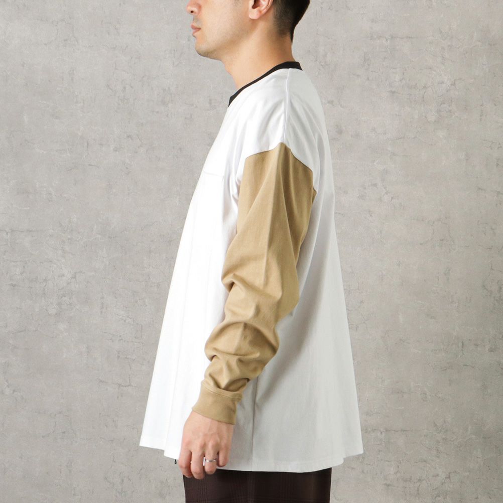 [期間限定価格]【オンラインストア限定】Goodwear 袖配色スーパービッグシルエット ポケット付きロングスリーブTシャツ メンズ商品サムネイル-4