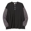 Goodwear ヘンリーネック袖配色スーパービッグシルエット ロングスリーブTシャツ メンズ