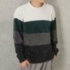 NAVY 配色切替クルーネックモールニット メンズ