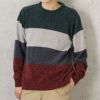 NAVY 配色切替クルーネックモールニット メンズ