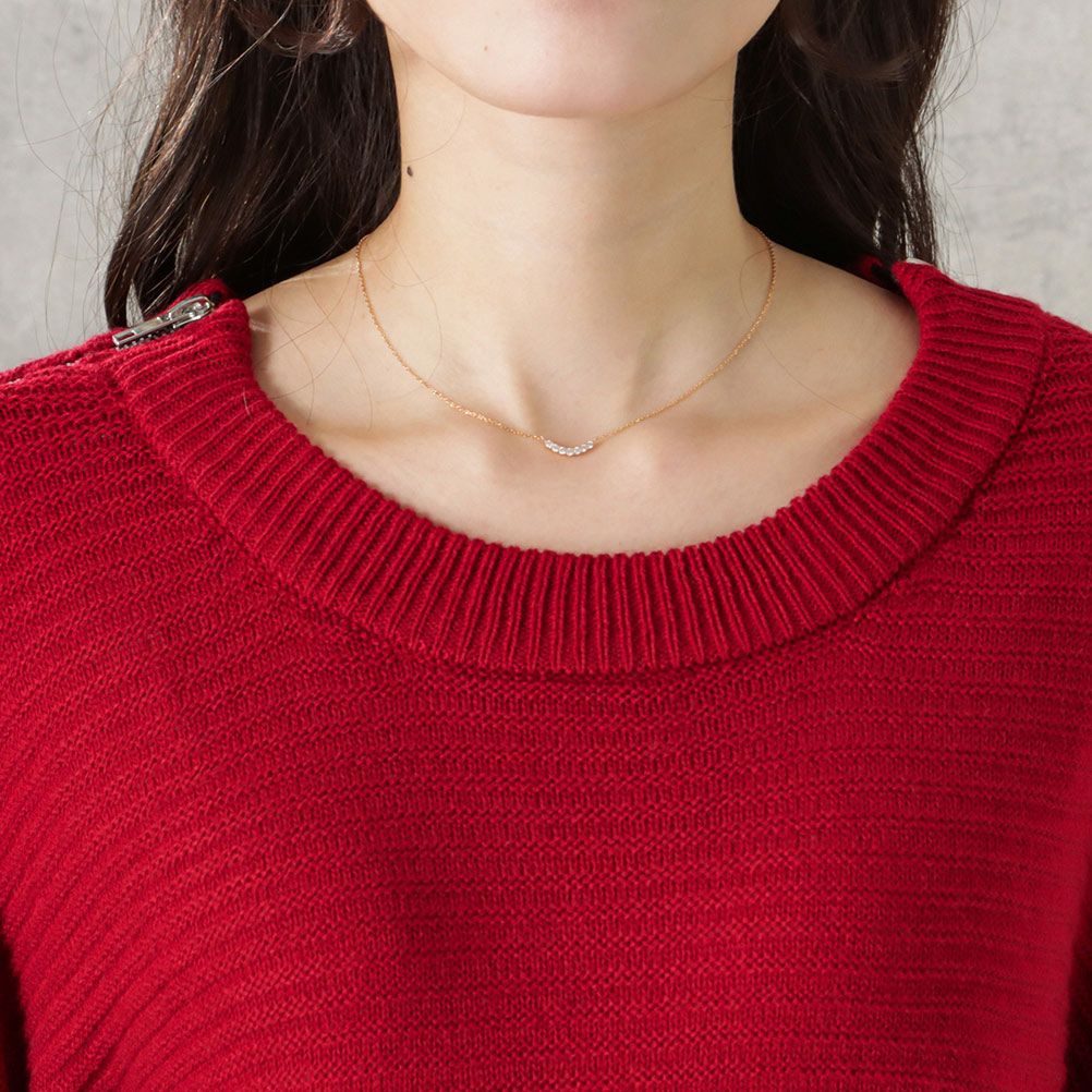 ミドルゲージ肩ジップニットプルオーバー レディース