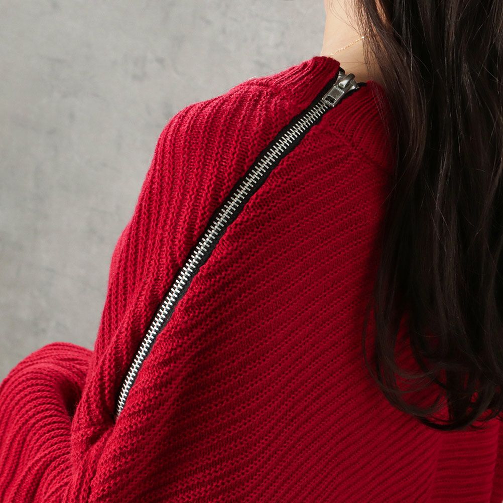 ミドルゲージ肩ジップニットプルオーバー レディース