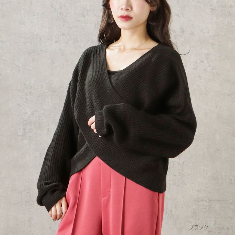 [さらに50%OFF]【オンラインストア限定】ミドルゲージクロスネックニットプルオーバー レディース商品画像-2