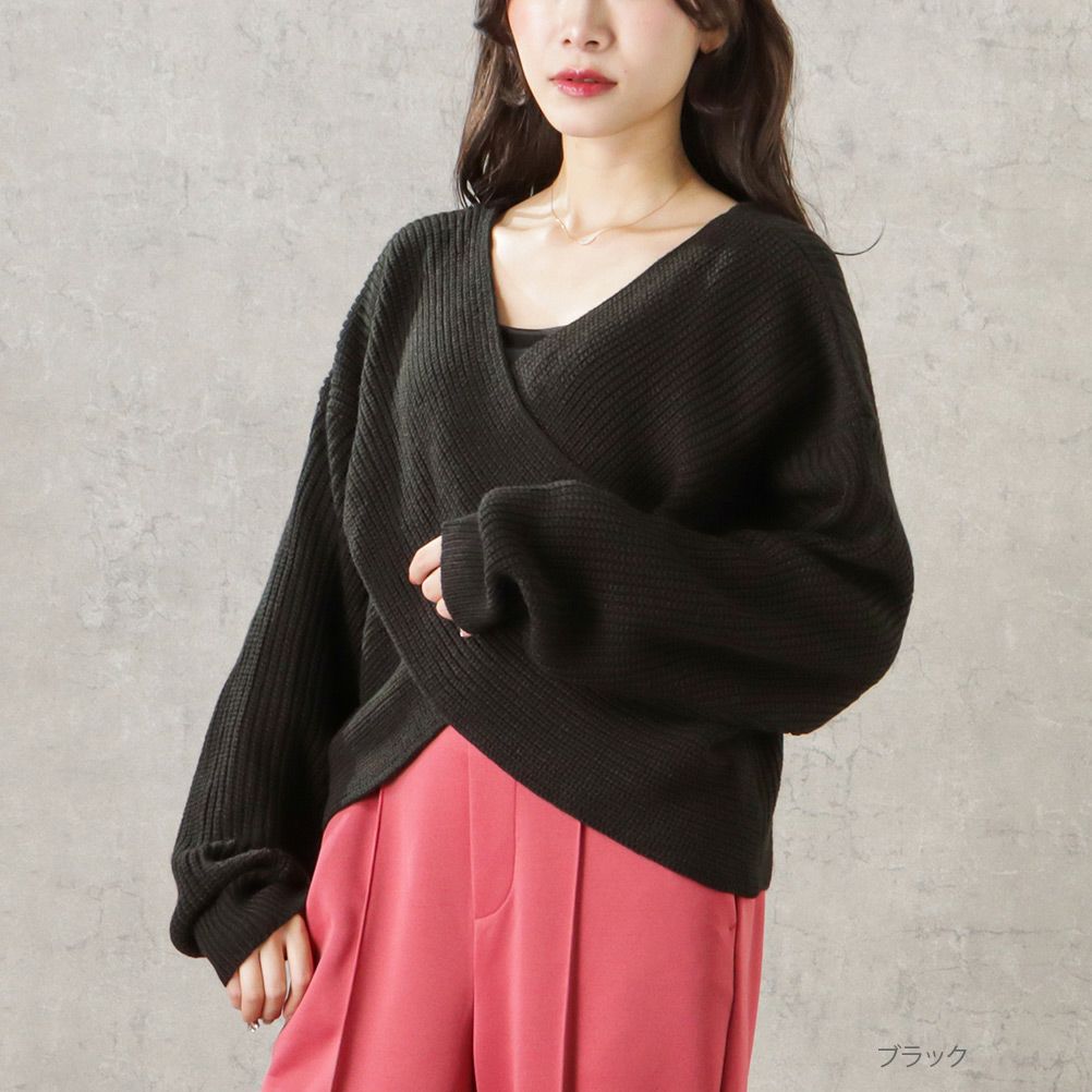 [さらに50%OFF]【オンラインストア限定】ミドルゲージクロスネックニットプルオーバー レディース商品サムネイル-2