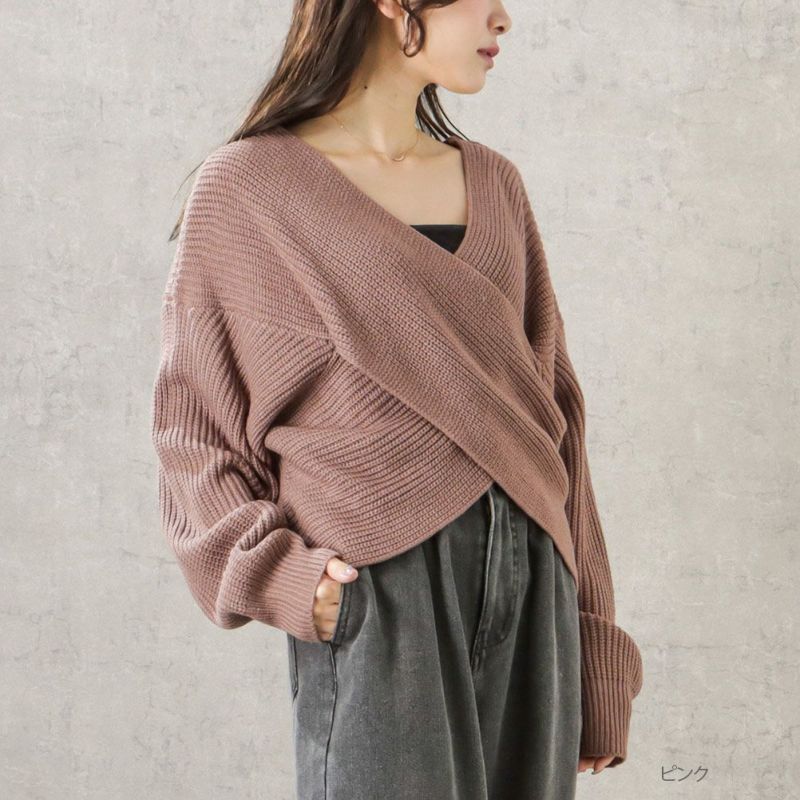 【オンラインストア限定】ミドルゲージクロスネックニットプルオーバー レディース商品画像-3