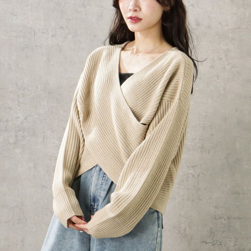 【オンラインストア限定】ミドルゲージクロスネックニットプルオーバー レディース商品画像-4