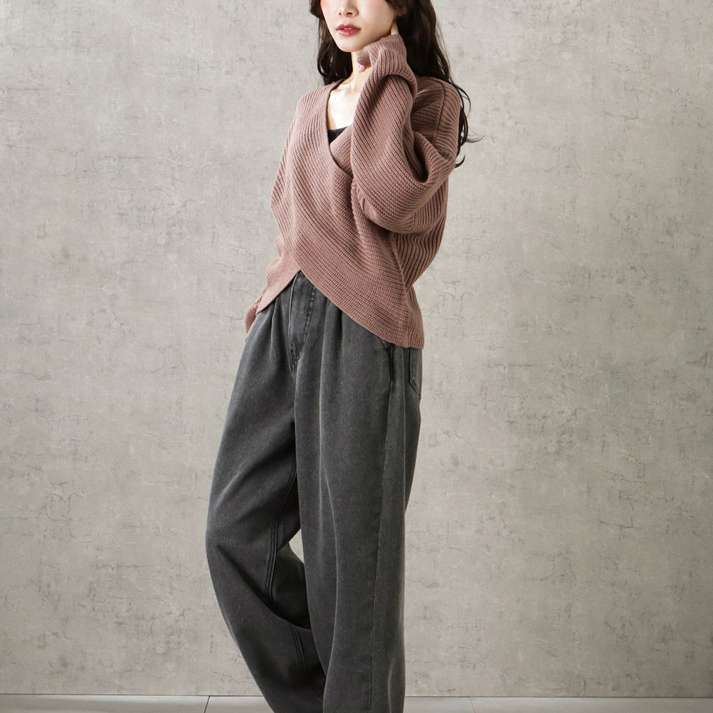 [さらに50%OFF]【オンラインストア限定】ミドルゲージクロスネックニットプルオーバー レディース商品画像-9