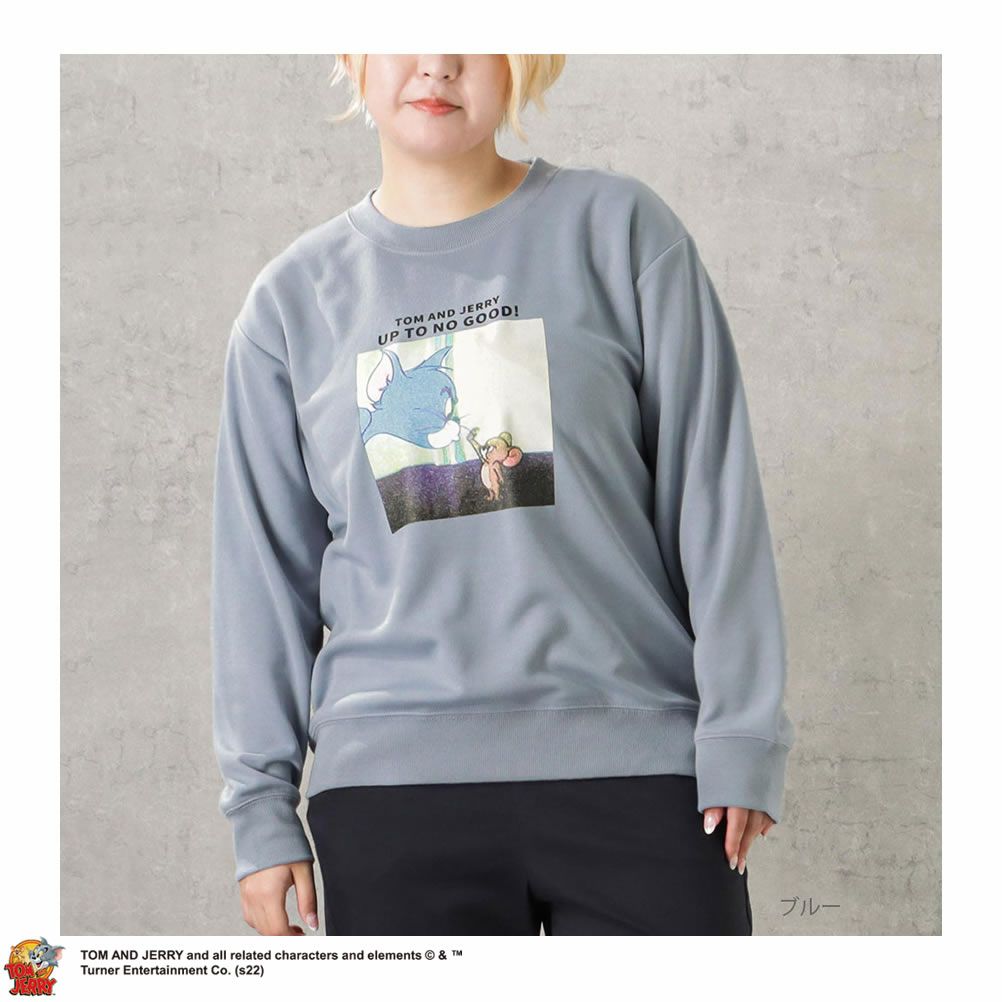 [大きいサイズ] Tom and Jerry ポンチ素材 クルートレーナー クイーンサイズ レディース