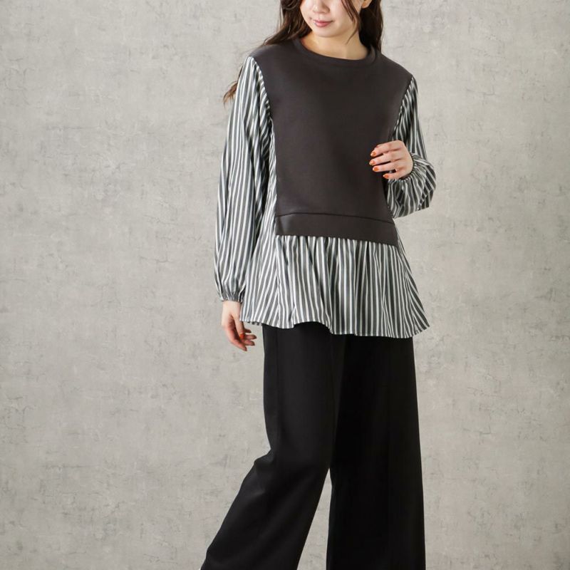 NAVY ポンチ素材 マルシェ布帛ドッキングプルオーバー レディース商品画像-5