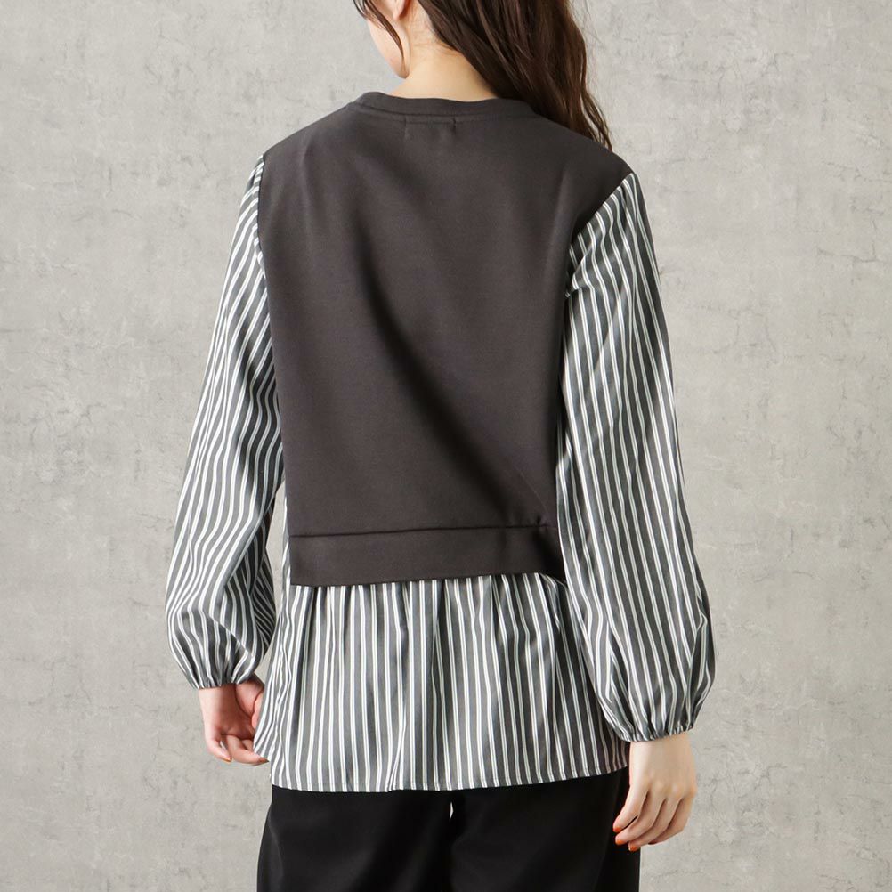 NAVY ポンチ素材 マルシェ布帛ドッキングプルオーバー レディース