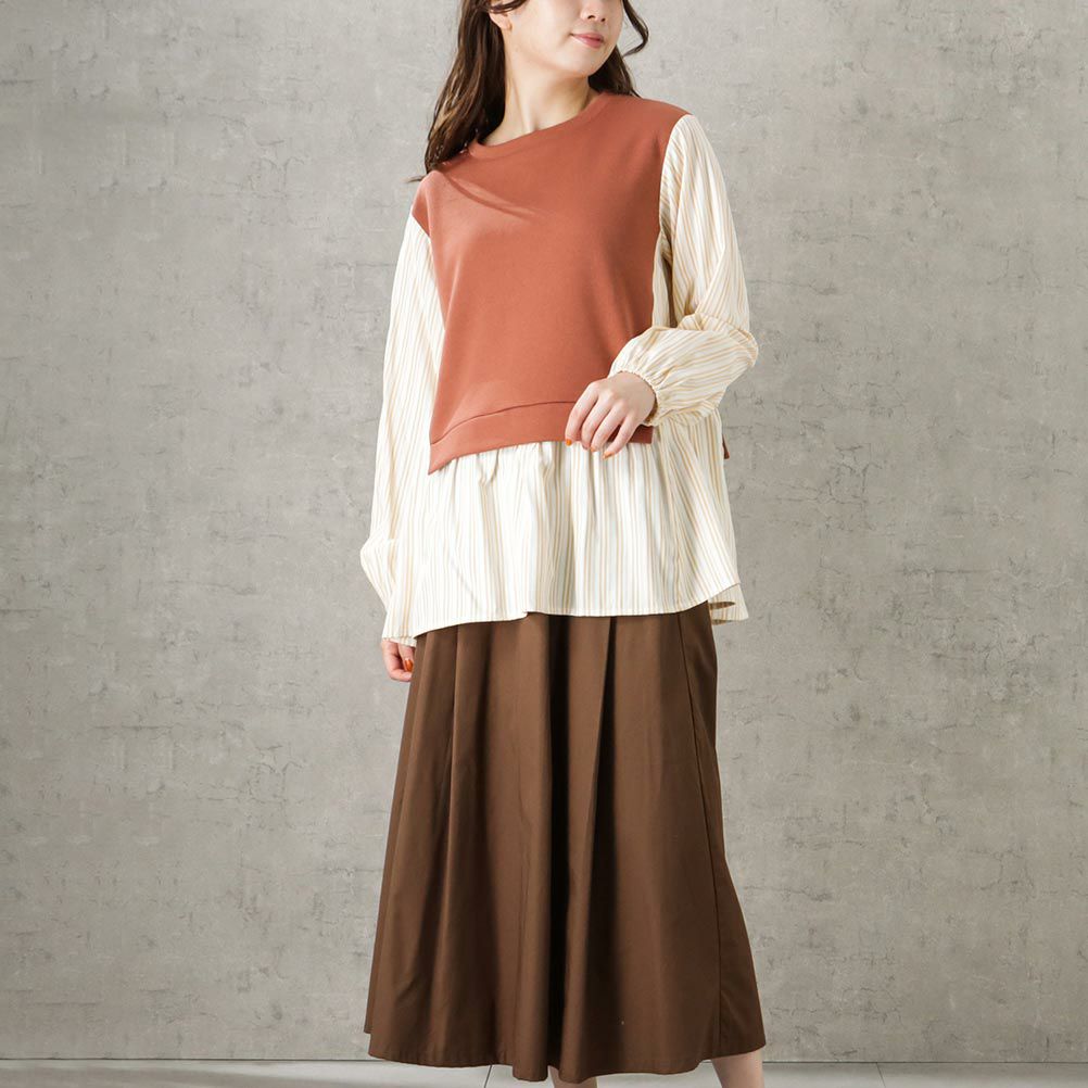 NAVY ポンチ素材 マルシェ布帛ドッキングプルオーバー レディース