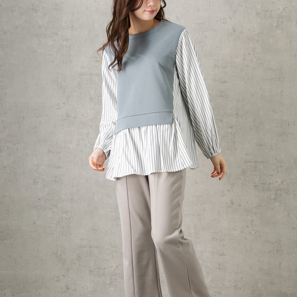 NAVY ポンチ素材 マルシェ布帛ドッキングプルオーバー レディース