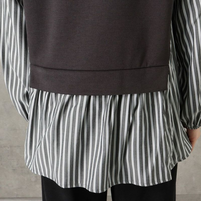 NAVY ポンチ素材 マルシェ布帛ドッキングプルオーバー レディース商品画像-16