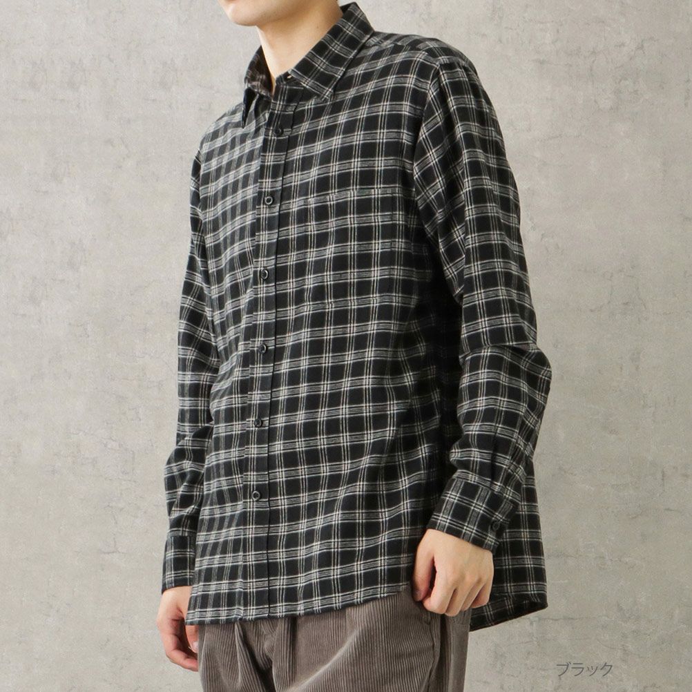 Navy リサイクルコットンネルチェックシャツ メンズ