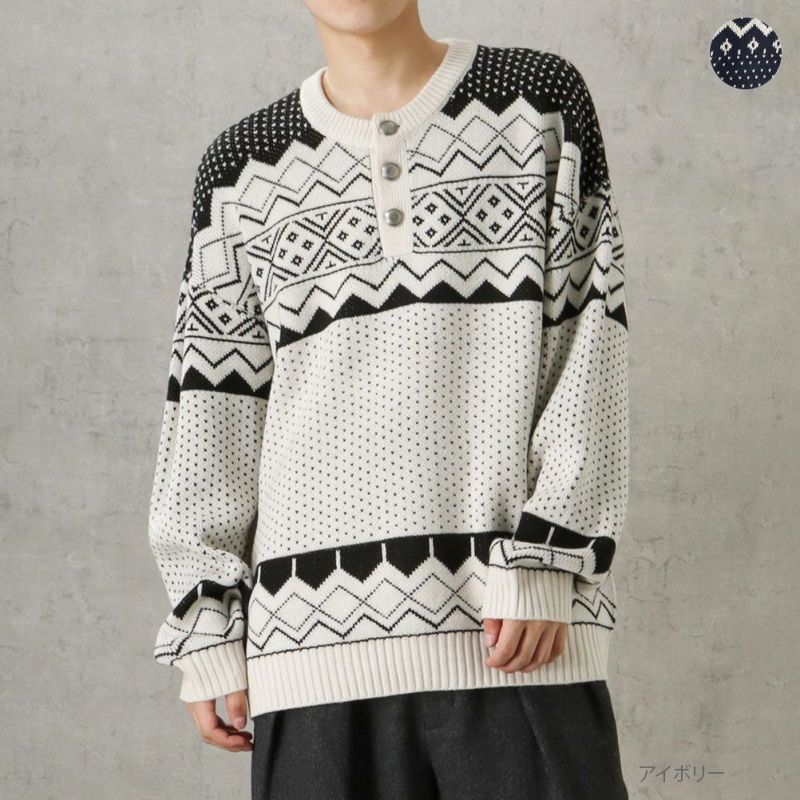 [さらに50%OFF]POWER TO THE PEOPLE ヘンリージャカードニット メンズ商品画像-1