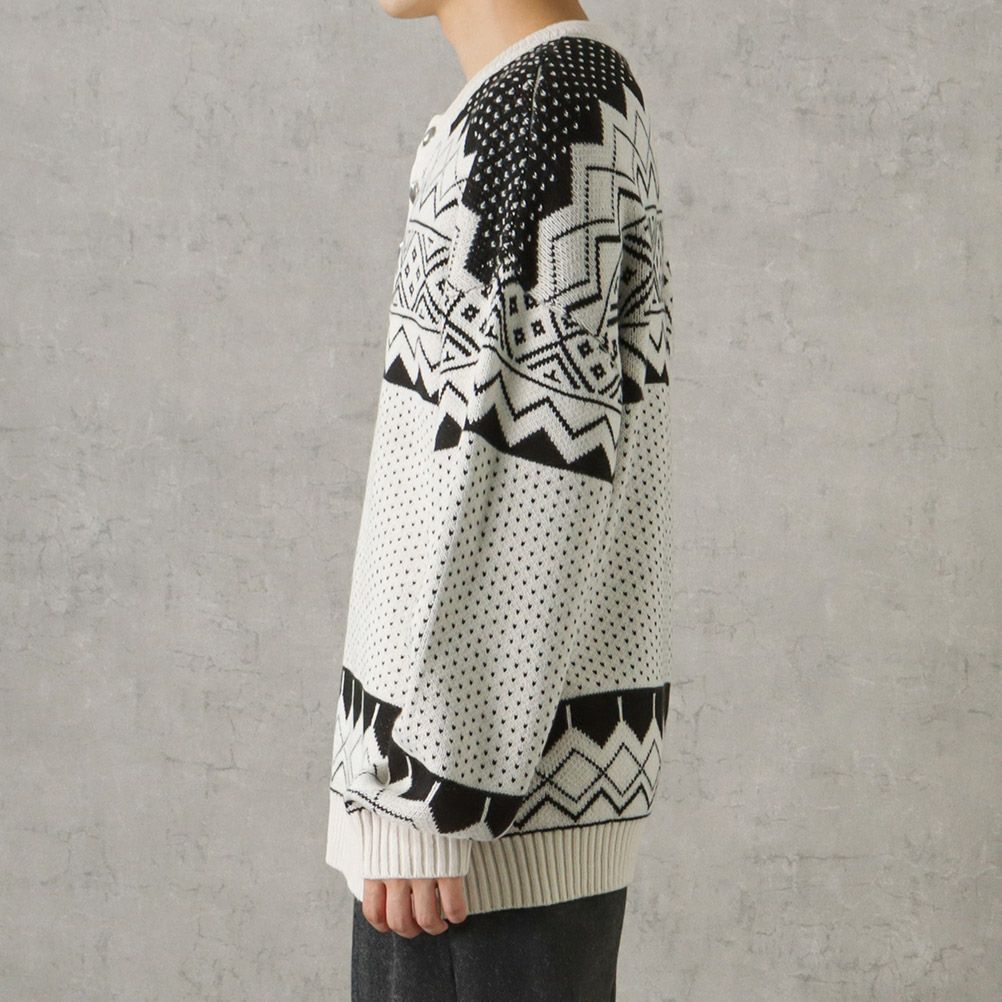 POWER TO THE PEOPLE ヘンリージャカードニット メンズ