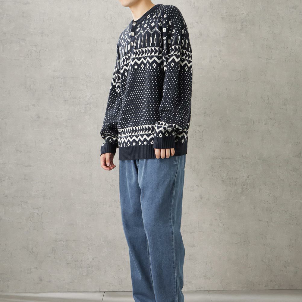 POWER TO THE PEOPLE ヘンリージャカードニット メンズ