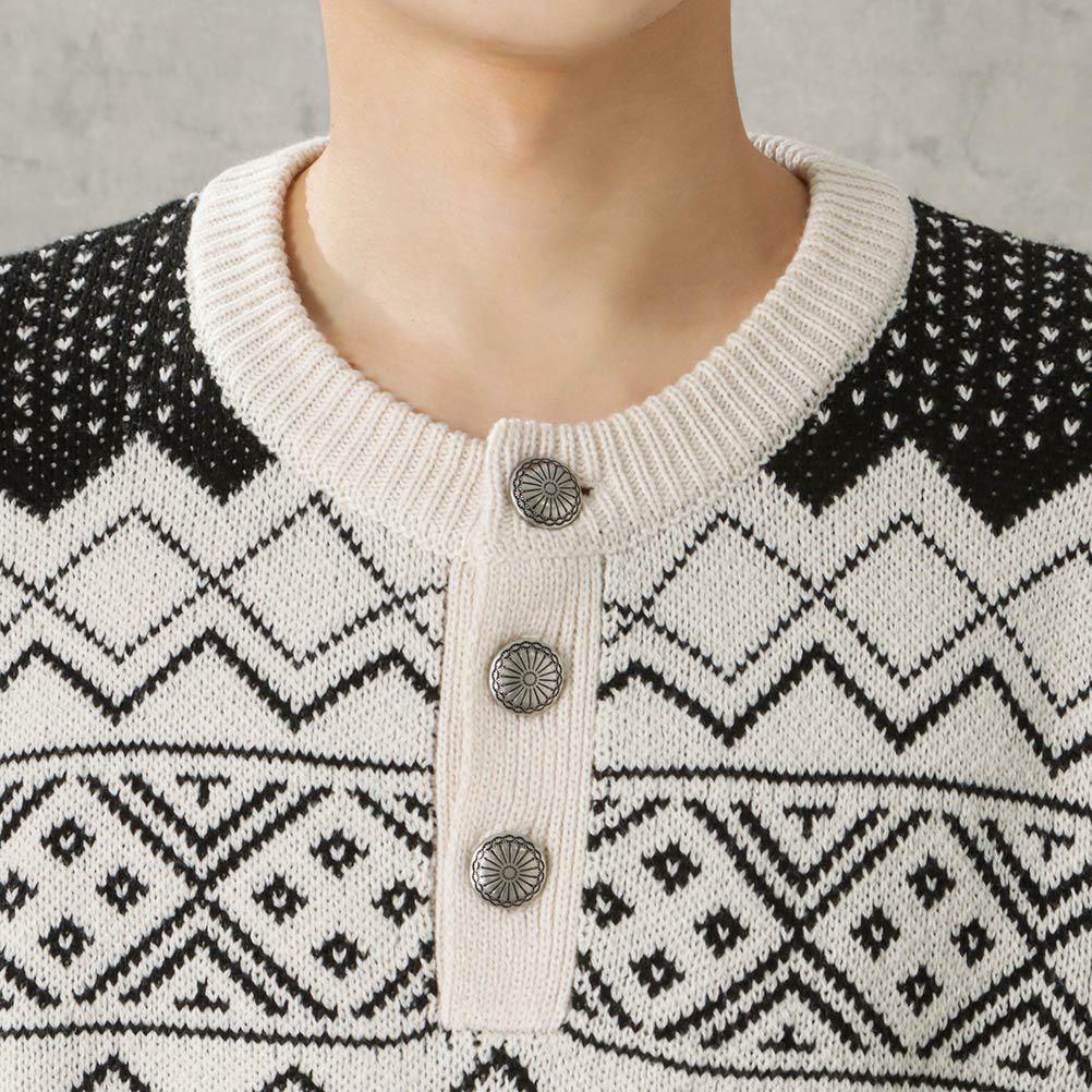 POWER TO THE PEOPLE ヘンリージャカードニット メンズ