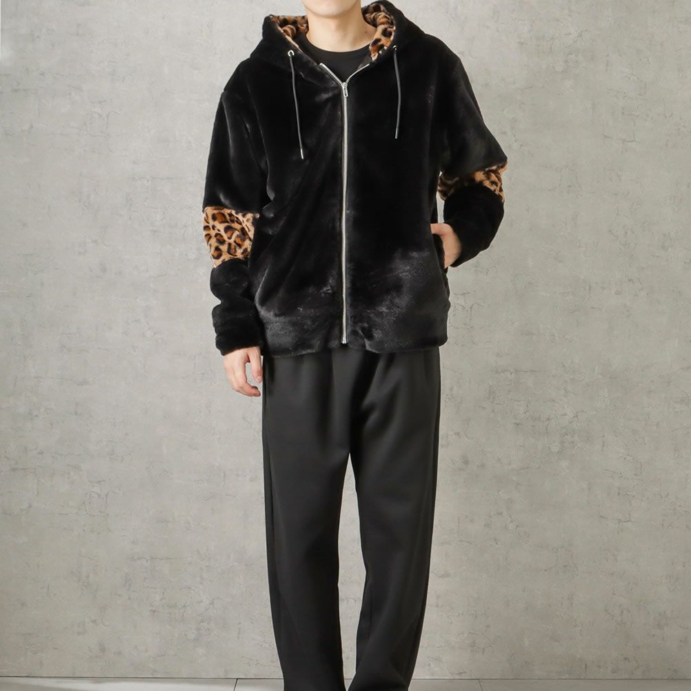 CREALY フォックスライクファーパーカー メンズ