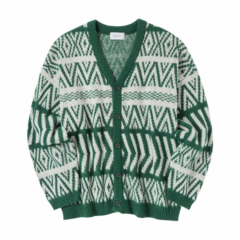[さらに50%OFF]【オンラインストア限定】CREALY 総柄ニットVカーディガン メンズ商品画像-4